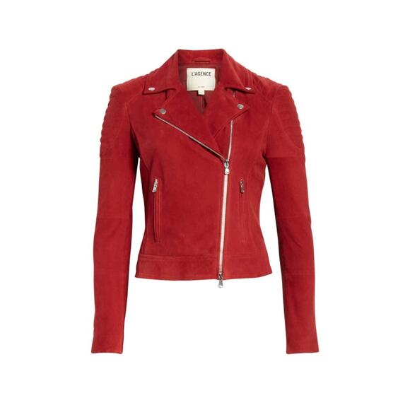 L'AGENCE Red Suede Ryder Biker/Moto Jacket Size XS